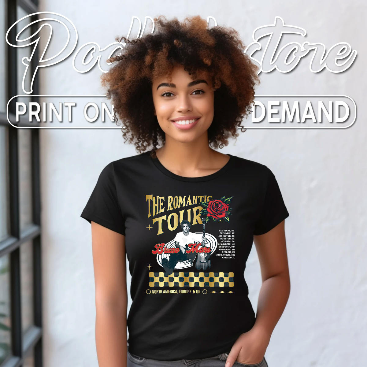 Bruno Mars The Romantic Tour North America Europe & UK Pop R&B Concert Tshirt Bruno Mars The Romantic Tour North America Europe & UK Pop R&B Concert Tshirt