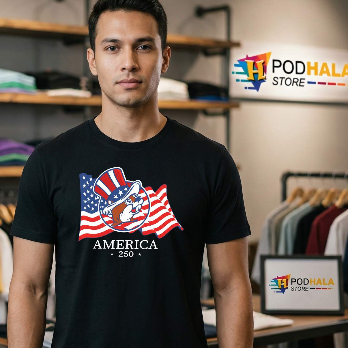 Buc Ees America 250 Years Flag Shirt Patriotic USA 1776 2026 Graphic Mens