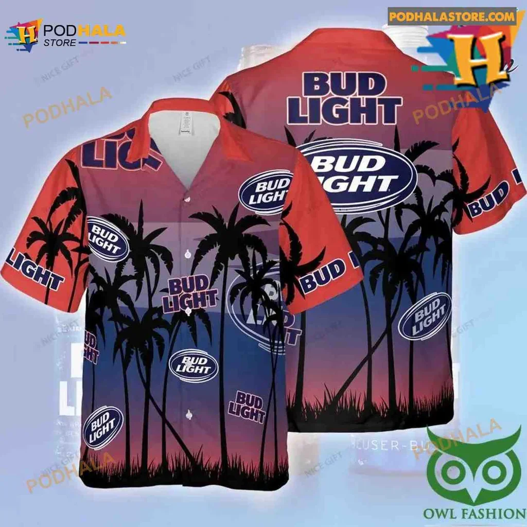 Bud Light Tropical Aloha Shirt With Vibrant Palm Tree Design