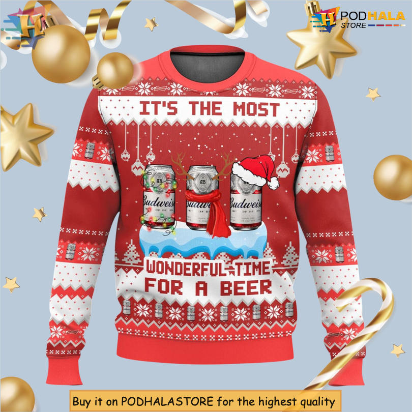 Budweiser Holiday Edition Beer Graphic Pattern Party Style Christmas Sweater