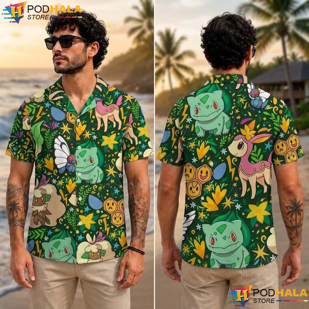Bulbasaur Flora Halloween Aloha Shirt Tropical Summer Beach Outfit Bulbasaur Flora Halloween Aloha Shirt Tropical Summer Beach Outfit