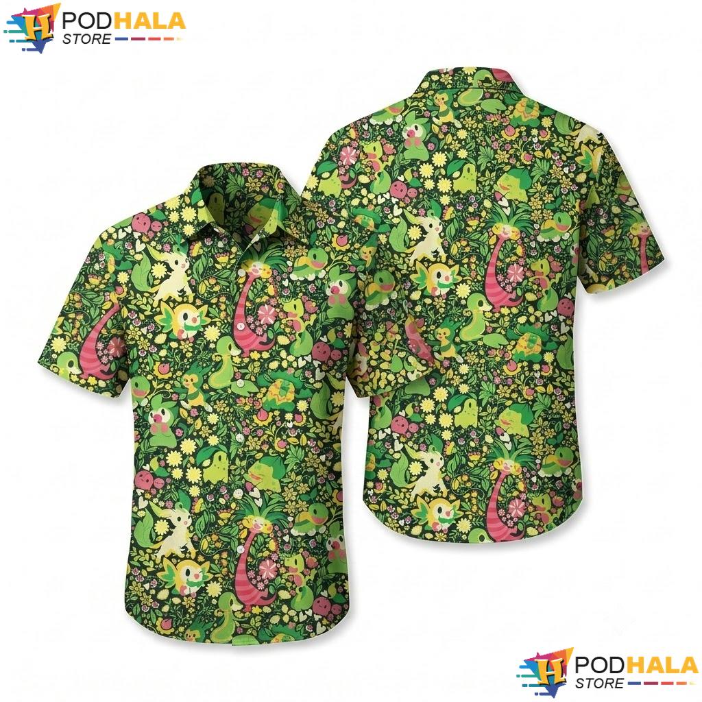 Bulbasaur Leafeon Aloha Shirt Botanical Tropical Button Up Beach Top