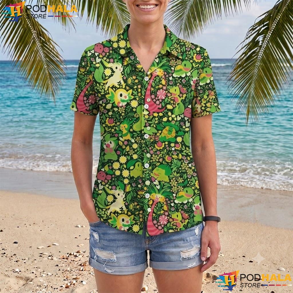 Bulbasaur Leafeon Short-sleeve button-up shirt Botanical Tropical Button Up Beach Top Bulbasaur Leafeon Short-sleeve button-up shirt Botanical Tropical Button Up Beach Top