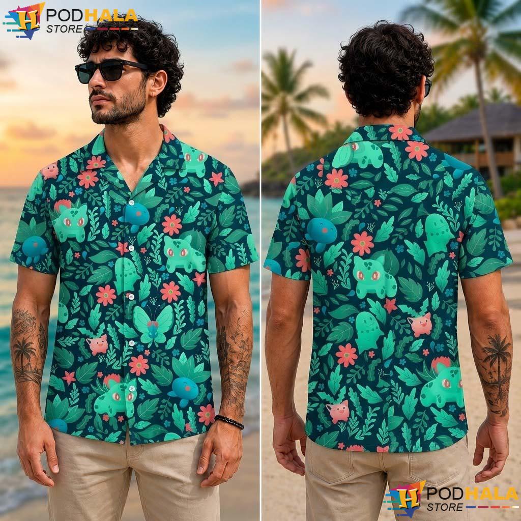 Bulbasaur Oddish Halloween Aloha Shirt Cute Floral Summer Beach Top Bulbasaur Oddish Halloween Aloha Shirt Cute Floral Summer Beach Top