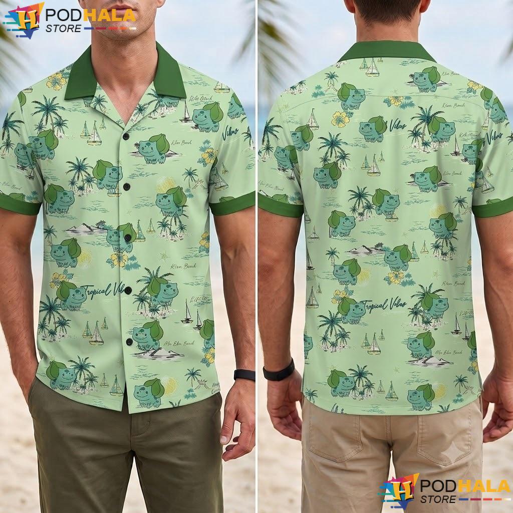 Bulbasaur Tropical Aloha Shirt Cute Anime Summer Casual Aloha Top Bulbasaur Tropical Aloha Shirt Cute Anime Summer Casual Aloha Top