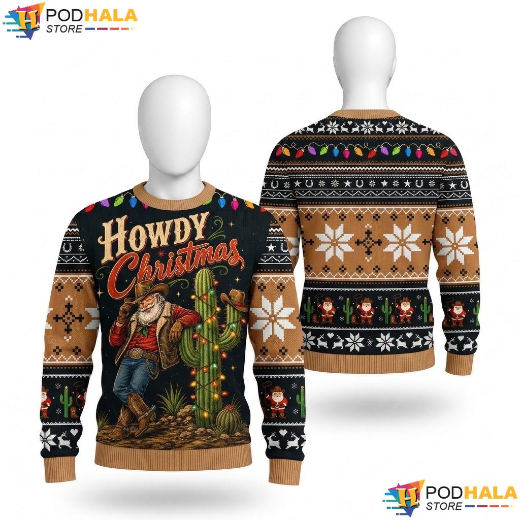 Cactus Elf Howdy Playful Holiday Sweater Festive Christmas Apparel Top