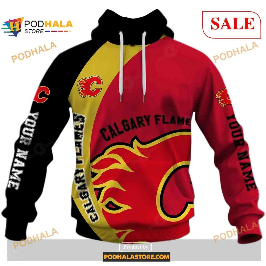 Calgary Flames 3d Hoodie, Bold Team Spirit Design In Red And Yellow