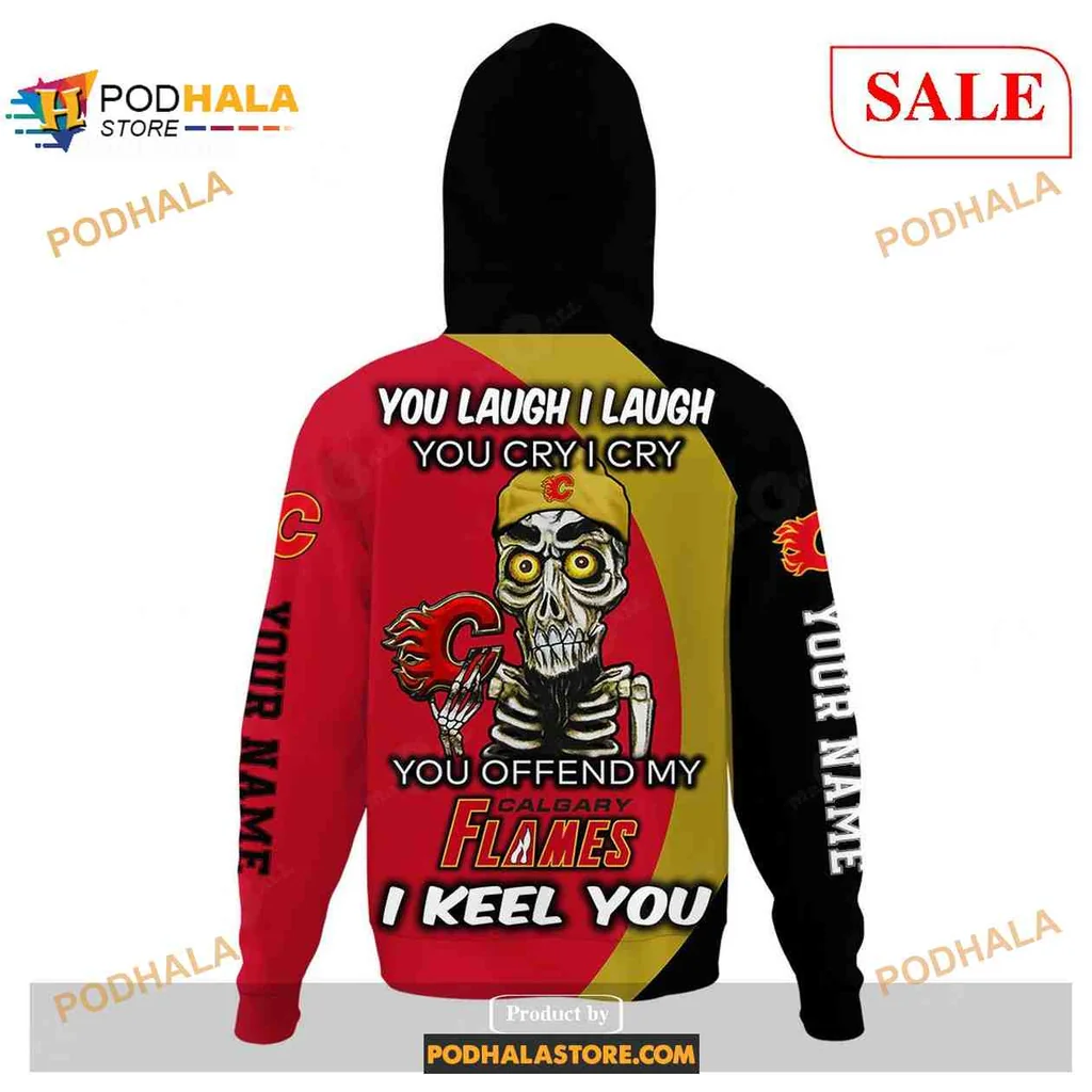 Calgary Flames AOP Hoodie, Bold Team Spirit Design In Red And Yellow Calgary Flames AOP Hoodie, Bold Team Spirit Design In Red And Yellow