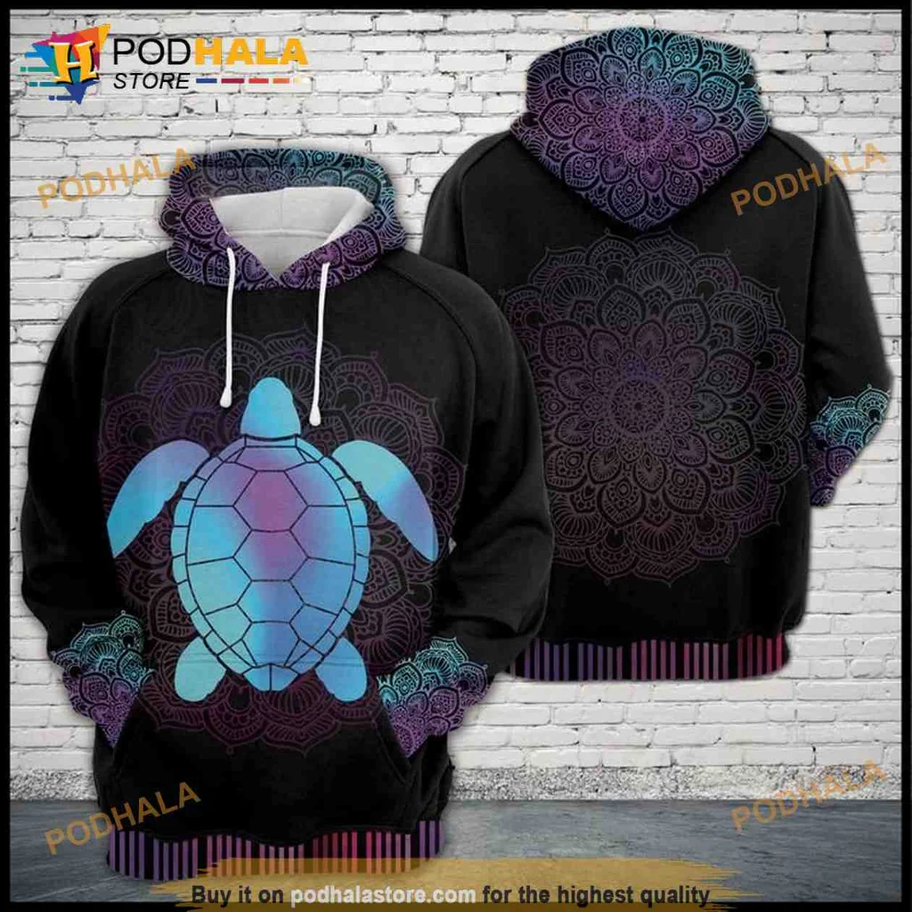 Calming Turtle Mandala 3d Hoodie With Vibrant Geometric Patterns