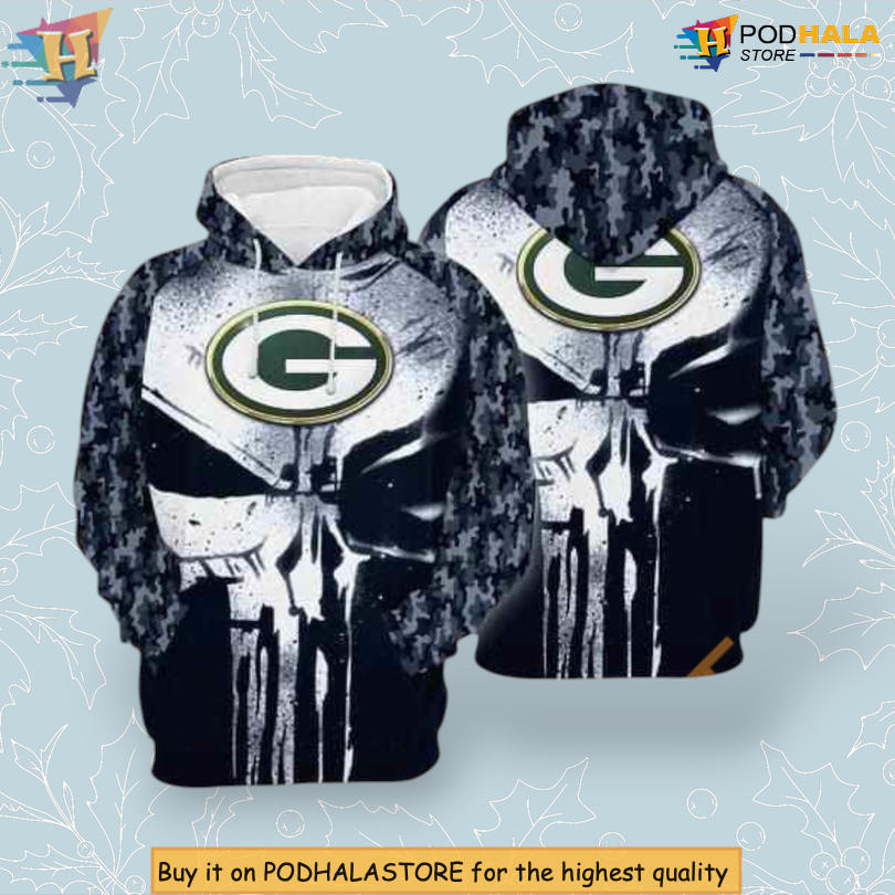 Camo Pattern Skull Artwork Green Bay Packers Hoodie 3D Fan Edition