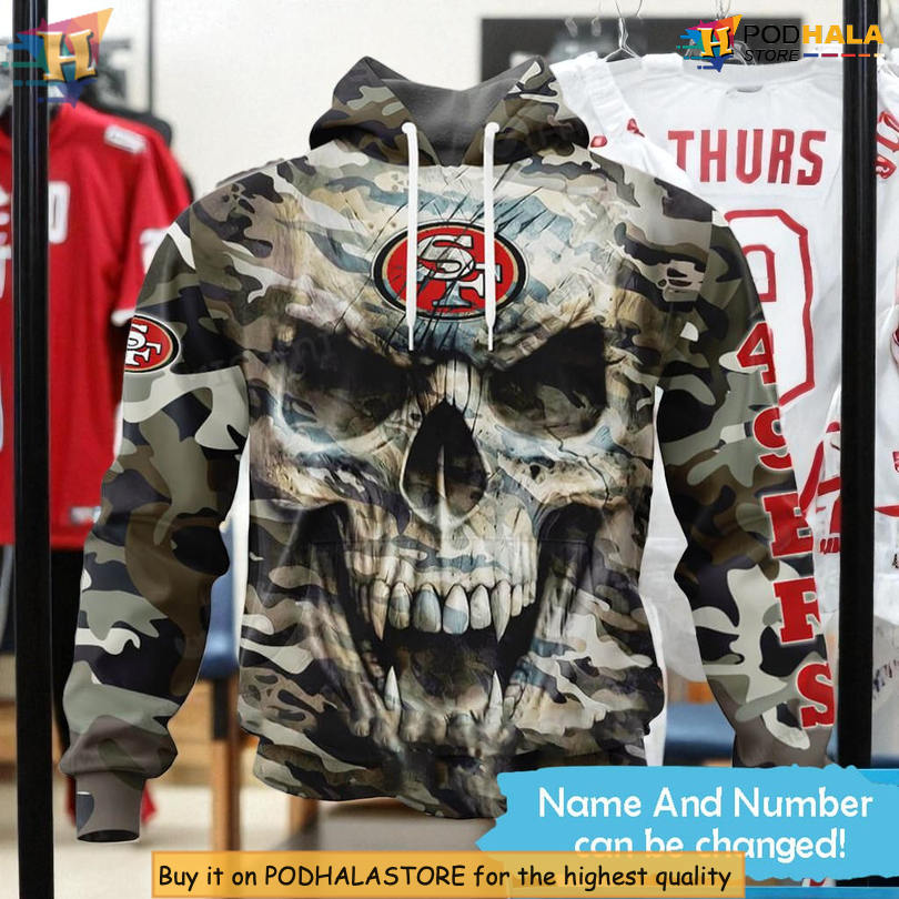 Camo Skull Personalized 3D SF 49ers All Over Print Hoodie For Dedicated Fans Camo Skull Personalized 3D SF 49ers All Over Print Hoodie For Dedicated Fans