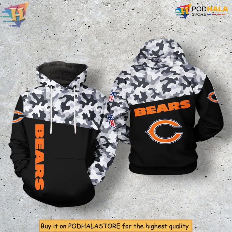 Camo Veteran All Over Print Personalized Chicago Bears Hoodie NFL Gear