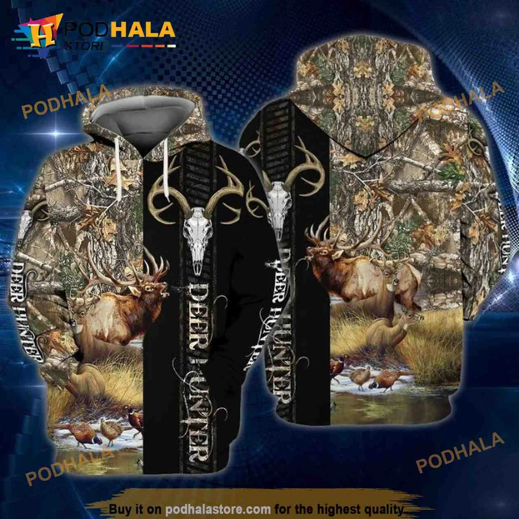 Camouflage Deer Hunting 3d Hoodie With Realistic Outdoor Design