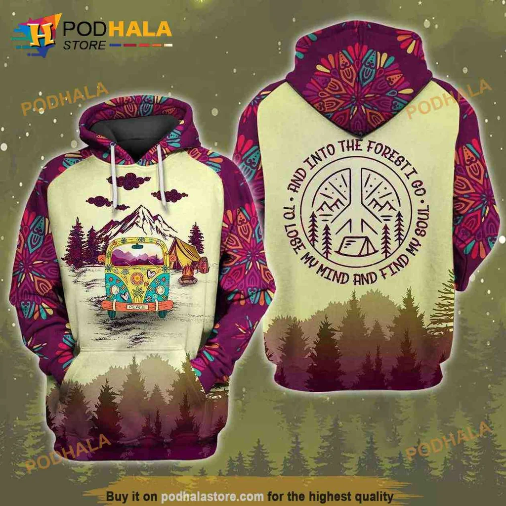 Campervan Forest Adventure 3d Hoodie, Nature Escape Design