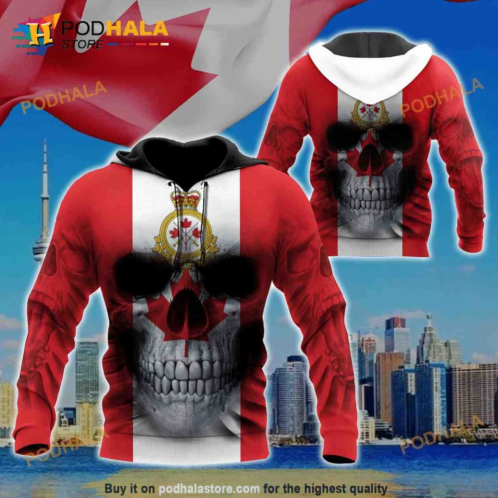 Canadian Army Skull 3d Hoodie With Canadian Flag Design