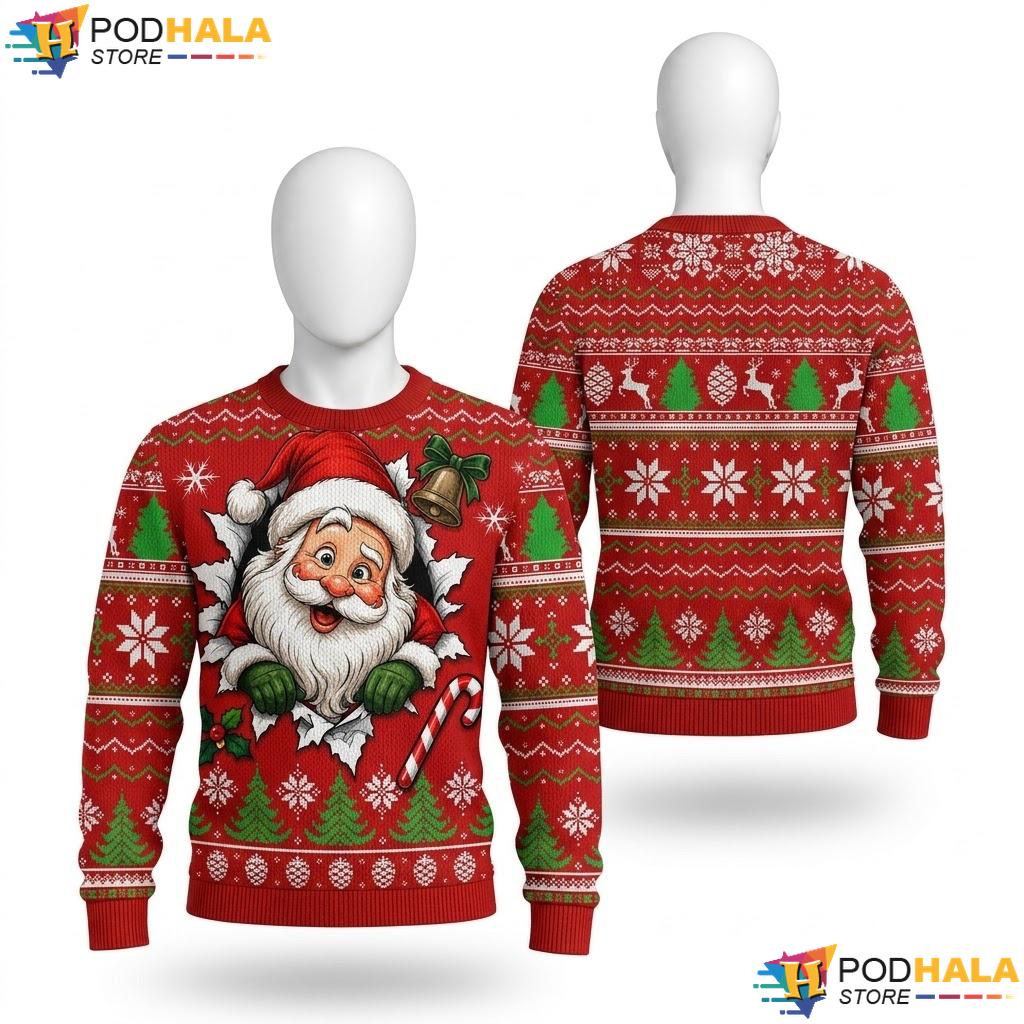 Candy Cane Heart Festive Ugly Sweater Cool Santa Holiday Pullover Top