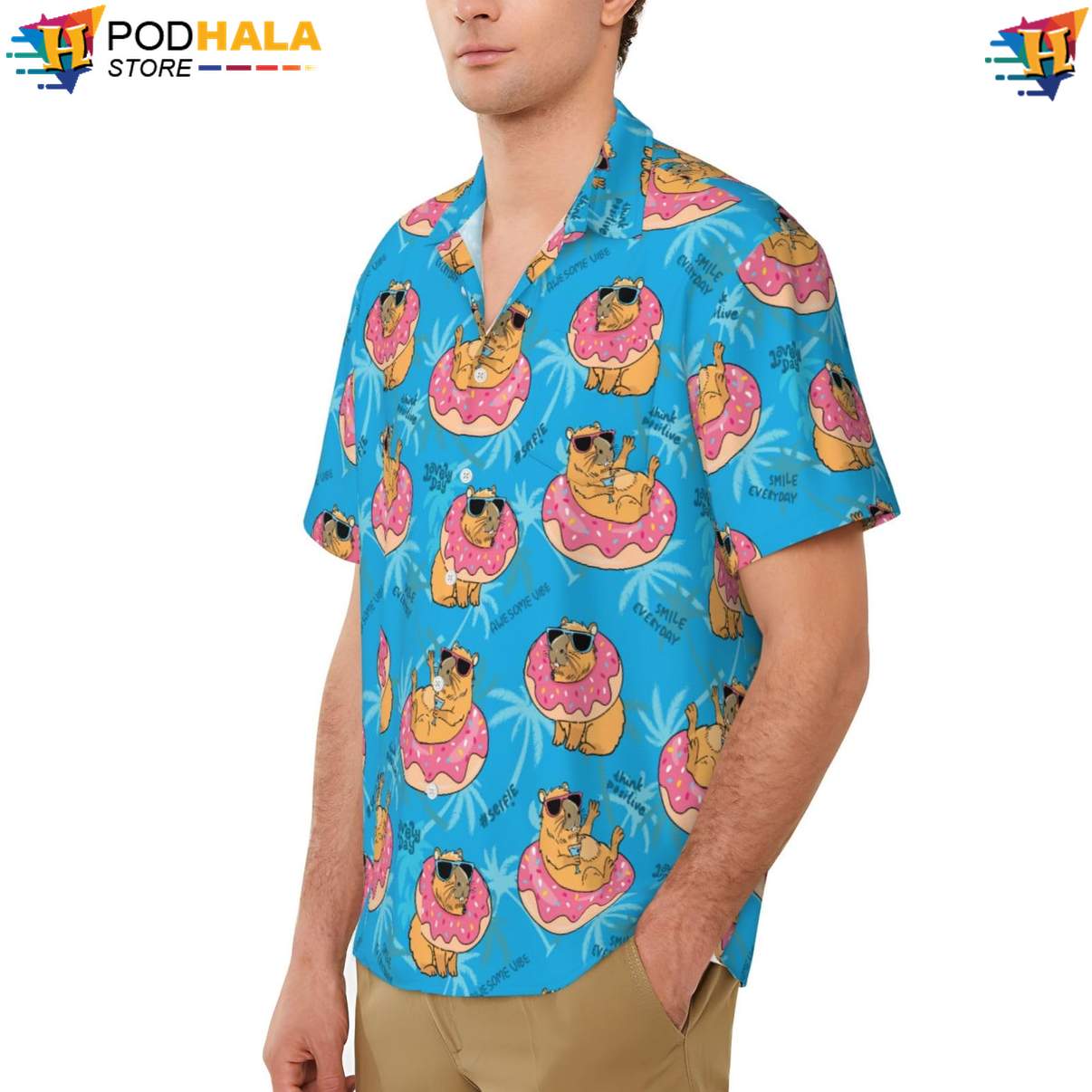 Capybara Donut Aloha Shirt Funny Novelty Mens Short Sleeve Beach Outfit Capybara Donut Aloha Shirt Funny Novelty Mens Short Sleeve Beach Outfit