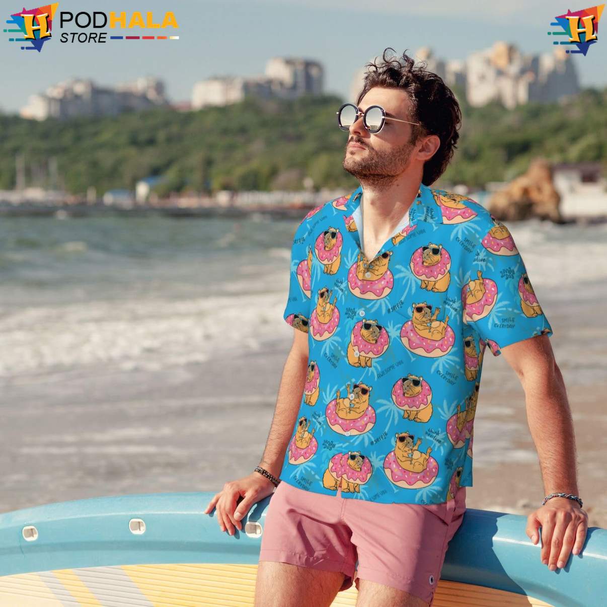Capybara Donut Tropical Shirt Funny Novelty Mens Short Sleeve Beach Outfit Capybara Donut Tropical Shirt Funny Novelty Mens Short Sleeve Beach Outfit