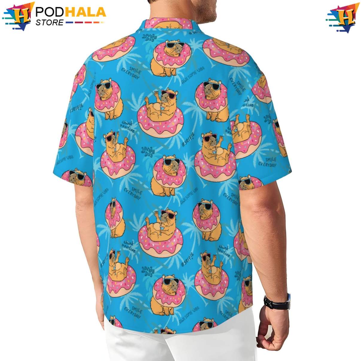 Capybara Donut Short-sleeve button-up shirt Funny Novelty Mens Short Sleeve Beach Outfit Capybara Donut Short-sleeve button-up shirt Funny Novelty Mens Short Sleeve Beach Outfit
