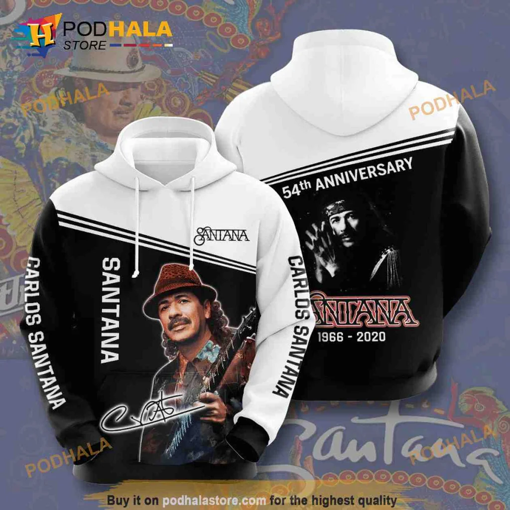 Carlos Santana 3d Hoodie With Vibrant Guitar Graphic And 54th Anniversary Design