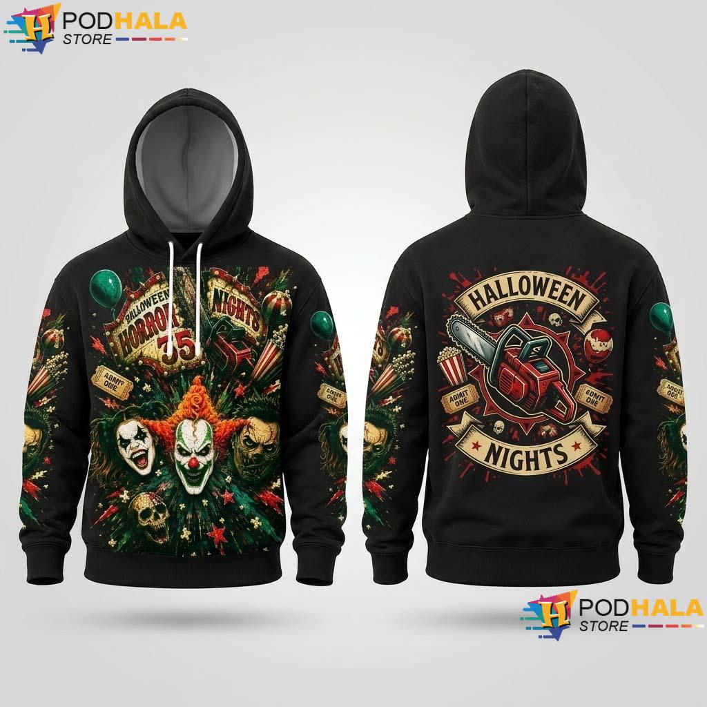 Carnival Halloween All Over Print Hoodie Scary Night Clown Face Apparel