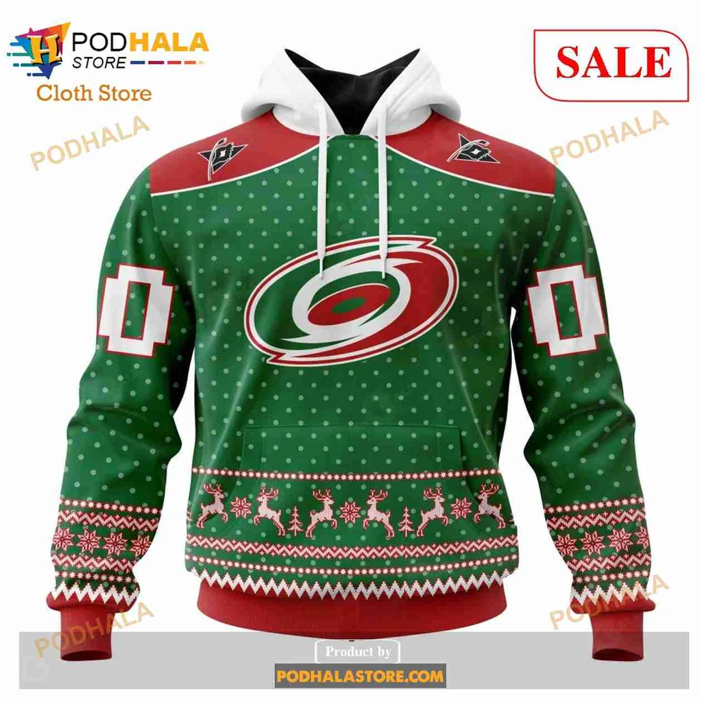 Carolina Hurricanes Christmas Hoodie With Festive Polka Dots And Reindeer