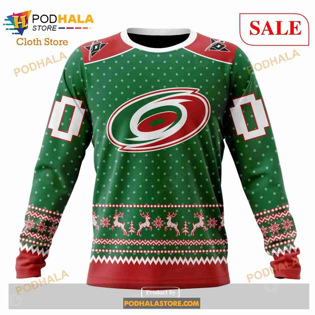 Carolina Hurricanes Christmas Hoodie With Festive Polka Dots And Reindeer - View 3 Carolina Hurricanes Christmas Hoodie With Festive Polka Dots And Reindeer - View 3
