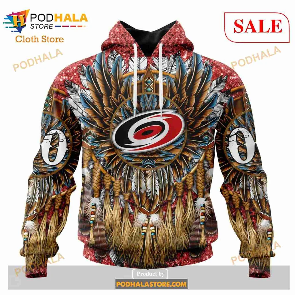 Carolina Hurricanes Native American Headdress 3d Hoodie With Colorful Design