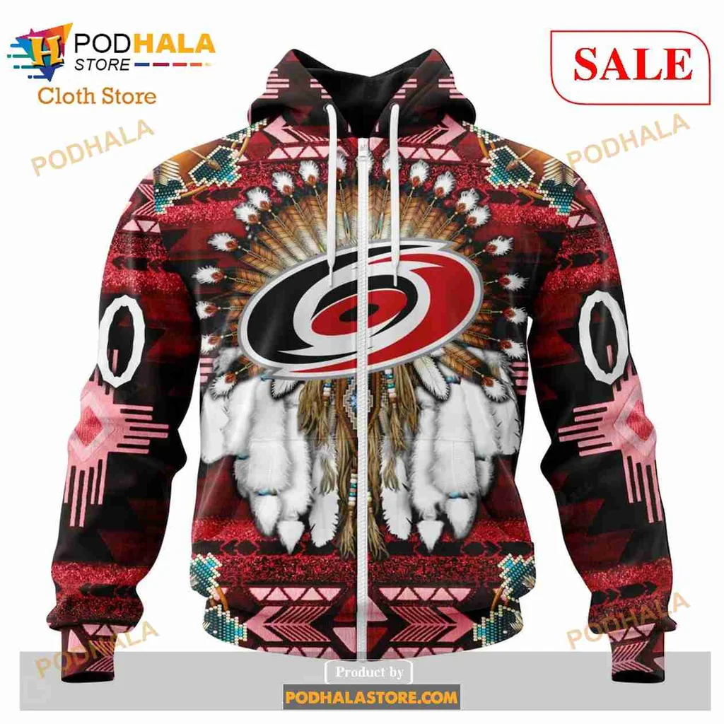 Carolina Hurricanes Native American Hoodie With Vibrant Logo Design - View 1 Carolina Hurricanes Native American Hoodie With Vibrant Logo Design - View 1