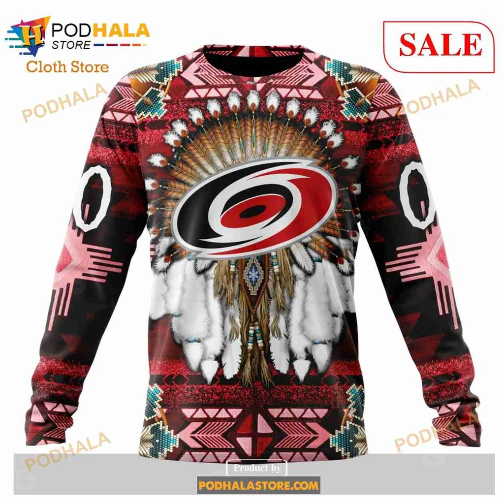 Carolina Hurricanes Native American Hoodie With Vibrant Logo Design - View 3 Carolina Hurricanes Native American Hoodie With Vibrant Logo Design - View 3