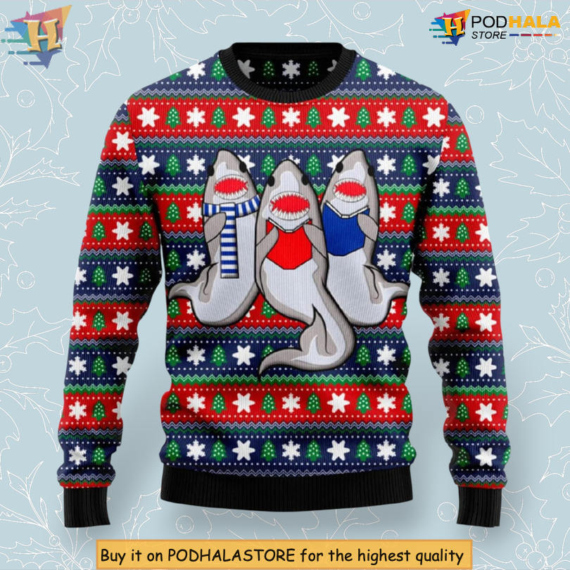 Carolling Sharks Ocean Scene Festive Christmas Sweater