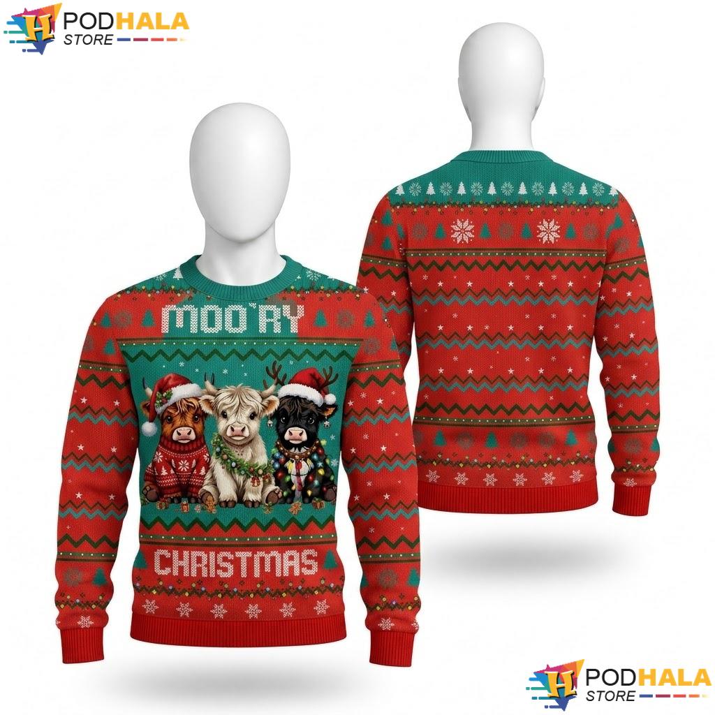Cartoon Cow Ugly Christmas Sweater Cute Festive Holiday Apparel Mens Top