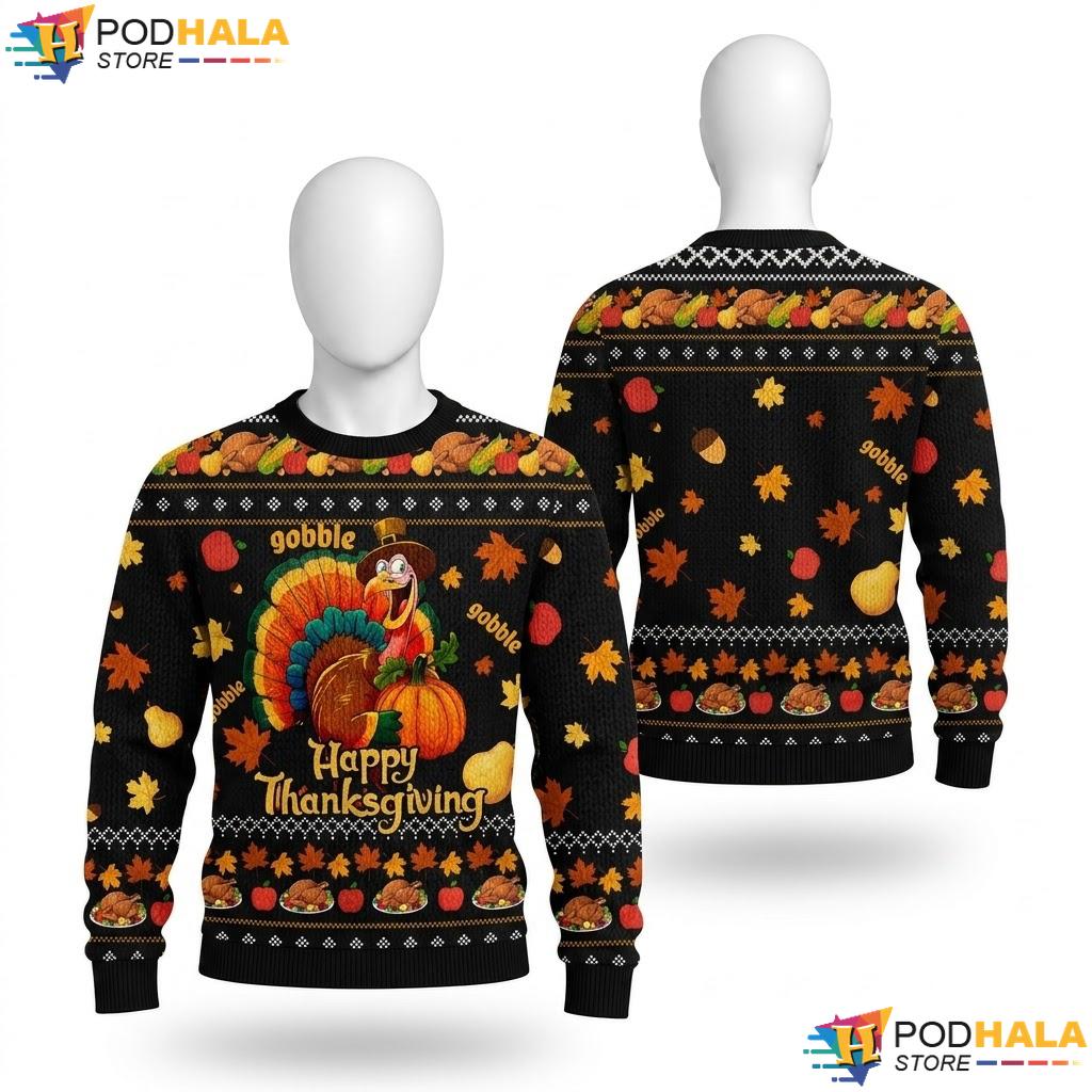 Cartoon Turkey Thanksgiving Ugly Sweater Funny Holiday Cheer Apparel Top