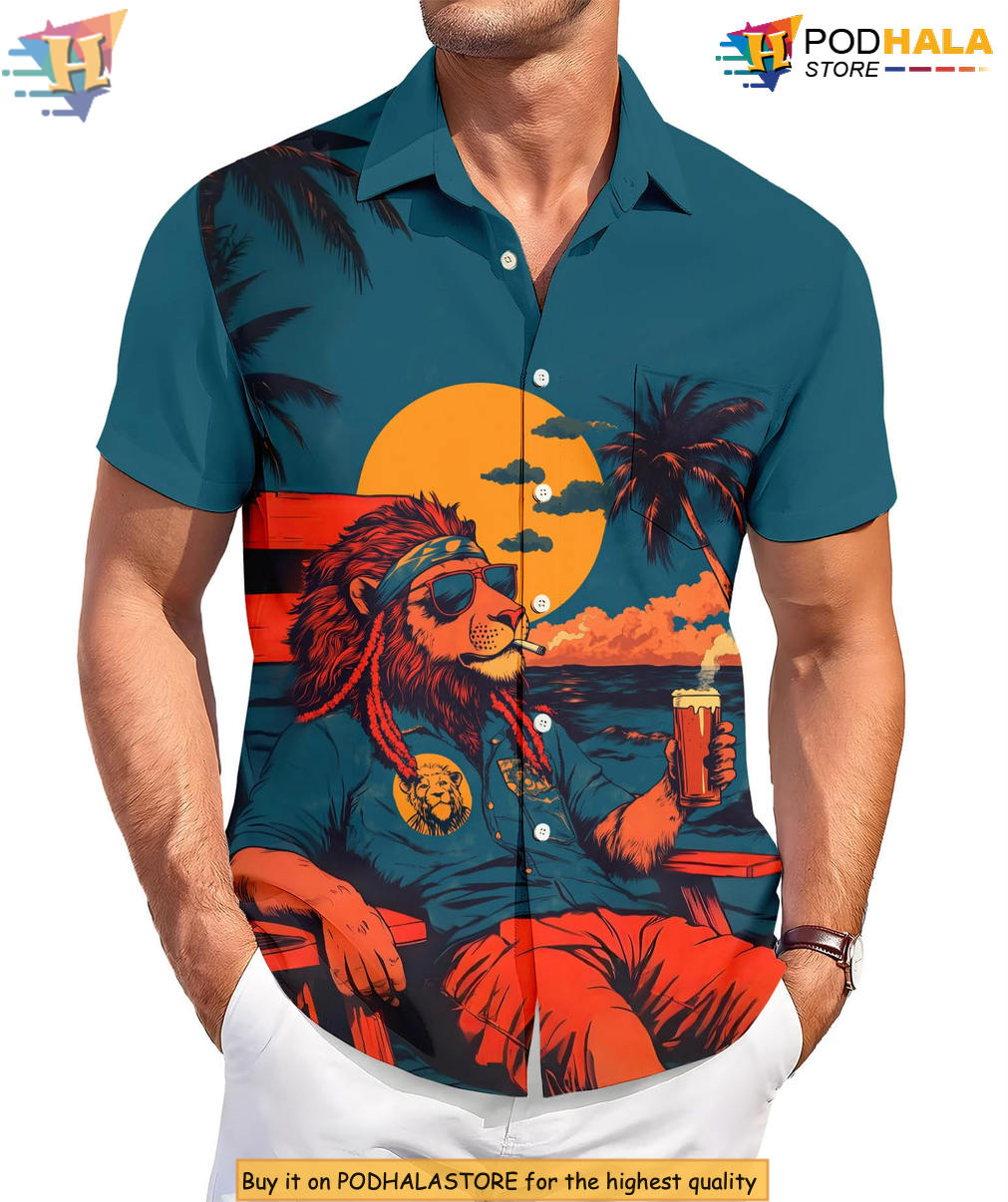 Casual Lion BBQ Hawaiian Shirt 2026 Funny Printed Summer Beach Party Apparel