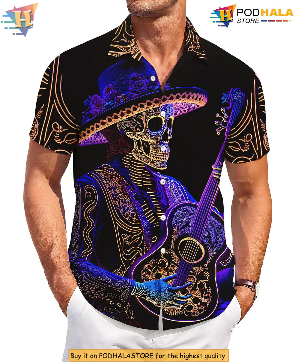 Casual Skeleton Beach Hawaiian Shirt 2026 Funny Printed Summer BBQ Apparel