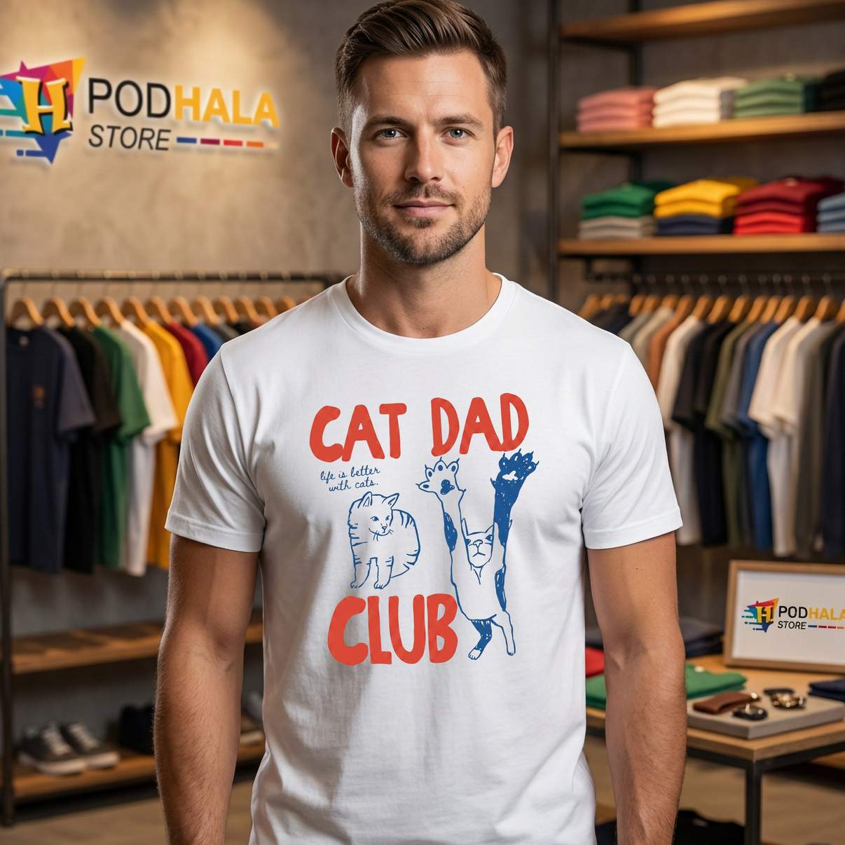 Cat Dad Club Fathers Day Shirt Funny Pet Lover Graphic Design For Mens