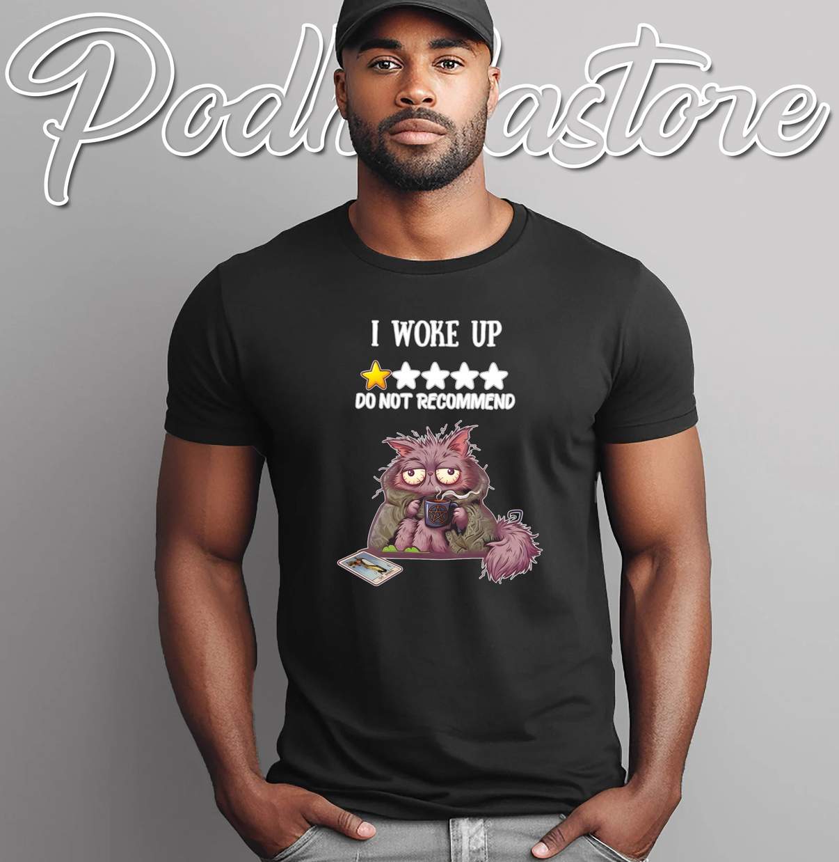 Cat I Woke Up One Star Reviews Shirt Do Not Recommend Funny Meme Humor Mens