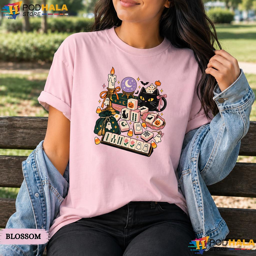 Cat Mahjong Spooky Halloween Comfort Colors T-Shirt Womens Apparel Top
