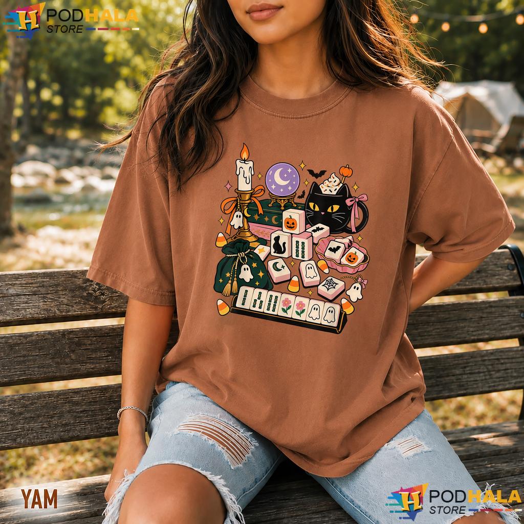 Cat Mahjong Spooky Halloween Comfort Colors Tee Womens Apparel Top Cat Mahjong Spooky Halloween Comfort Colors Tee Womens Apparel Top