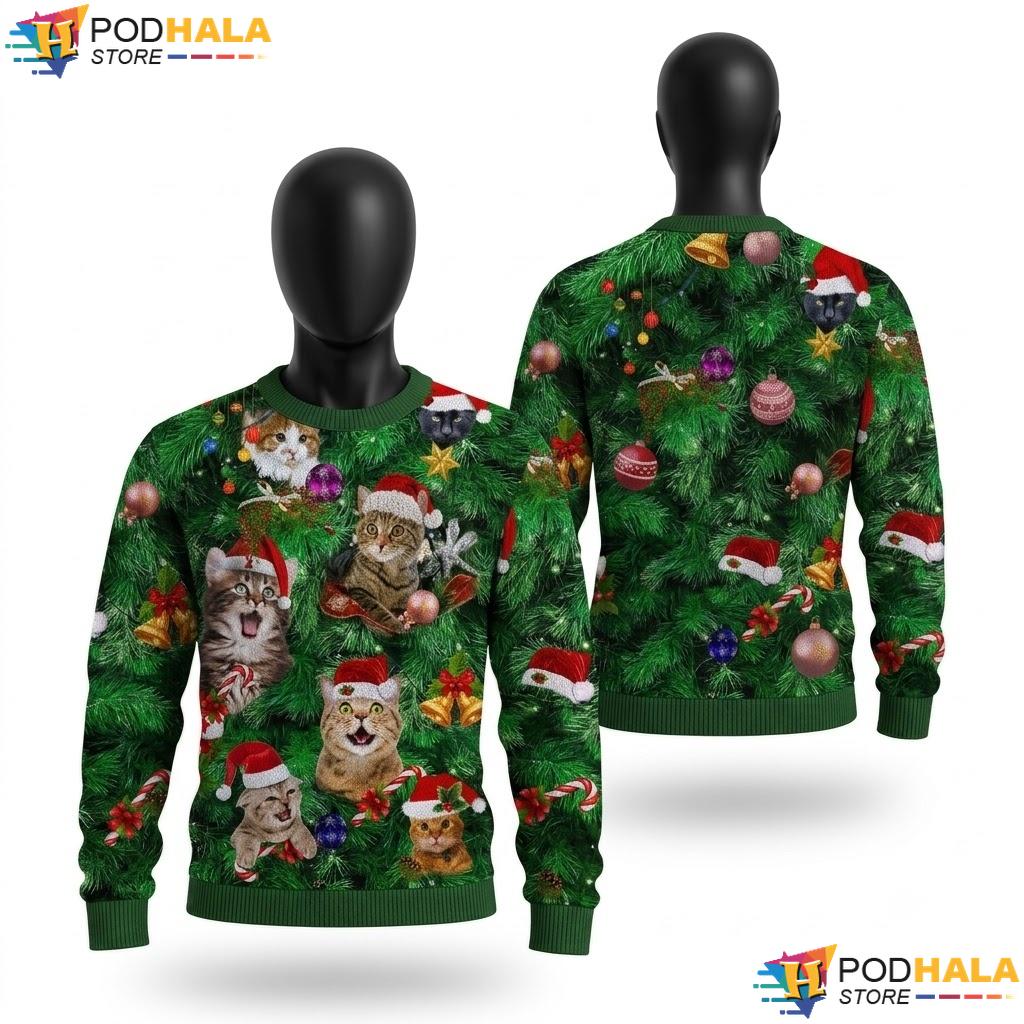 Cat Ornaments Ugly Christmas Sweater Funny Festive Holiday Pullover