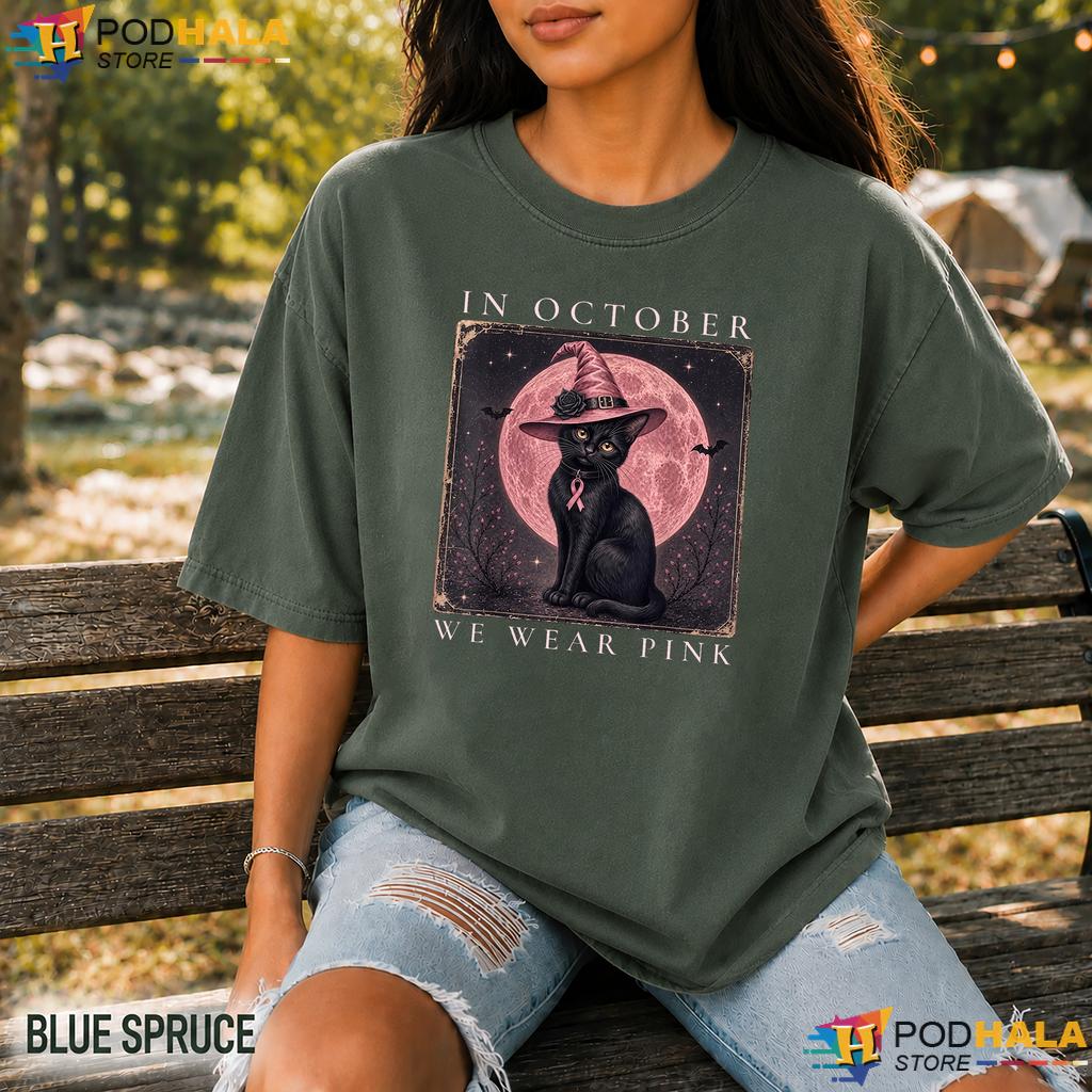 Cat Witch October Pink Comfort Colors Tee Breast Cancer Awareness
