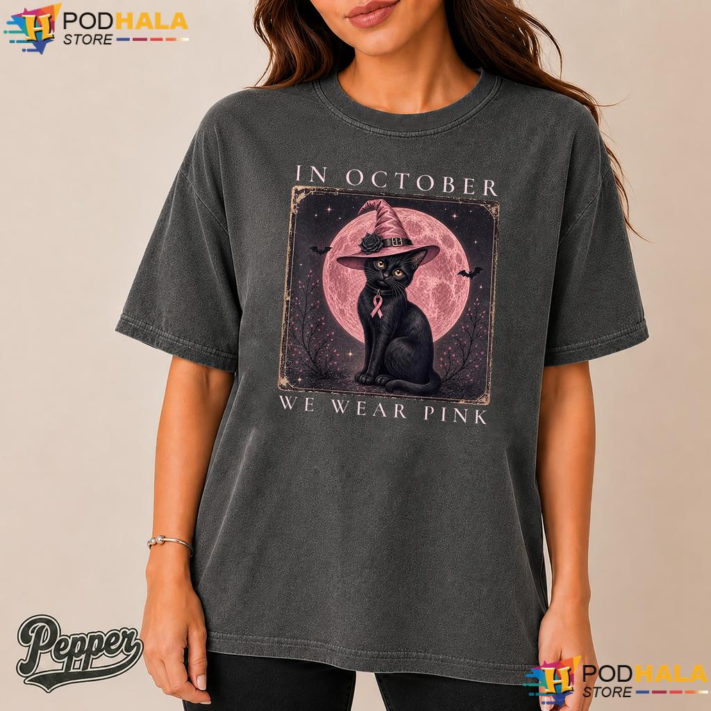 Cat Witch October Pink Comfort Colors T-Shirt Breast Cancer Awareness Cat Witch October Pink Comfort Colors T-Shirt Breast Cancer Awareness