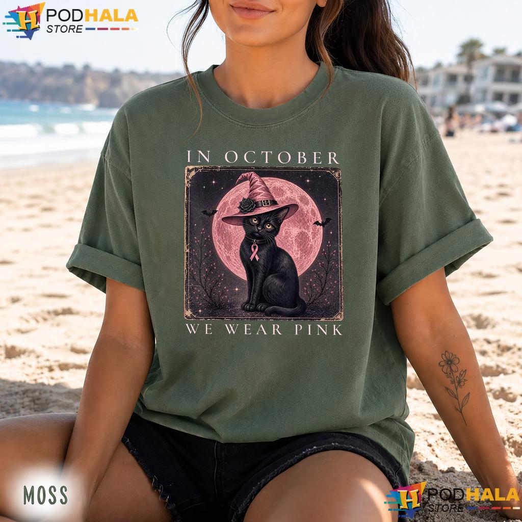 Cat Witch October Pink Comfort Colors Tshirt Breast Cancer Awareness Cat Witch October Pink Comfort Colors Tshirt Breast Cancer Awareness