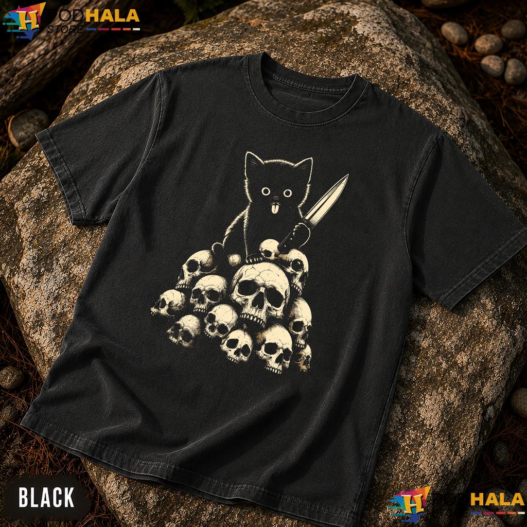 Cat With Knife Comfort Colors Shirt Spooky Halloween Costume Skulls Tee Cat With Knife Comfort Colors Shirt Spooky Halloween Costume Skulls Tee