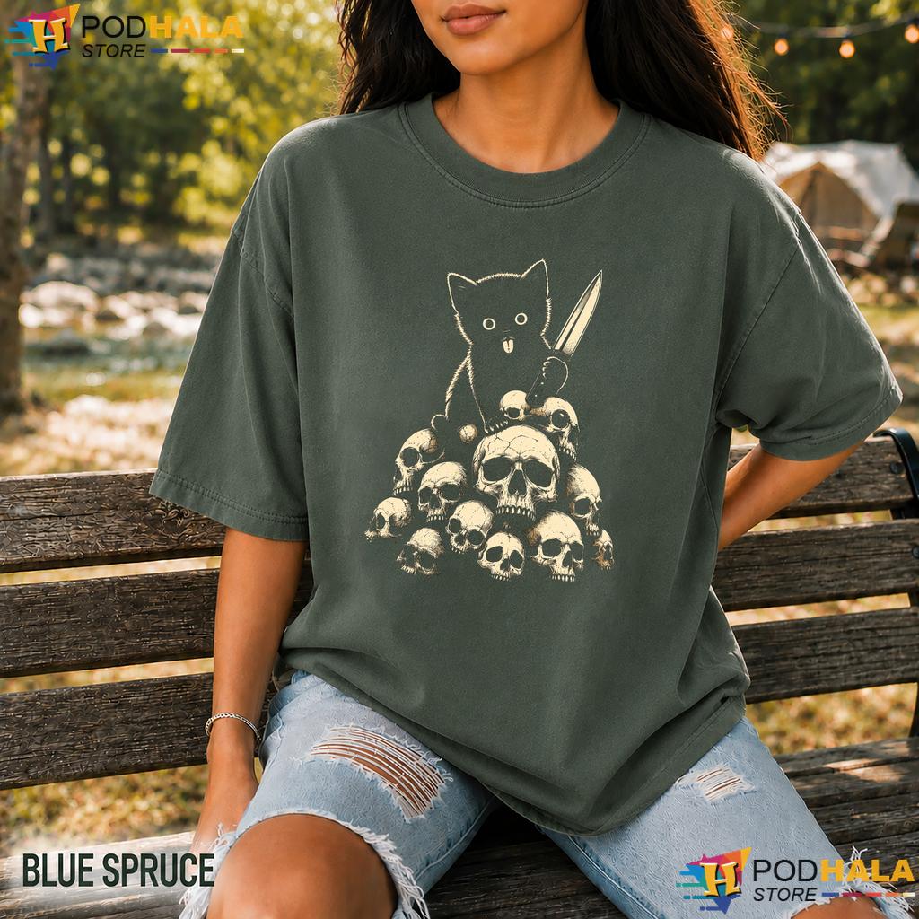 Cat With Knife Comfort Colors Tshirt Spooky Halloween Costume Skulls Tee Cat With Knife Comfort Colors Tshirt Spooky Halloween Costume Skulls Tee