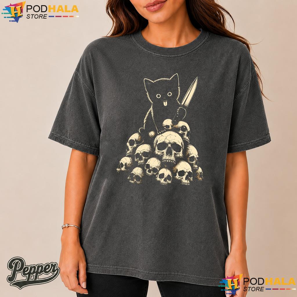 Cat With Knife Comfort Colors Tee Spooky Halloween Costume Skulls Tee Cat With Knife Comfort Colors Tee Spooky Halloween Costume Skulls Tee