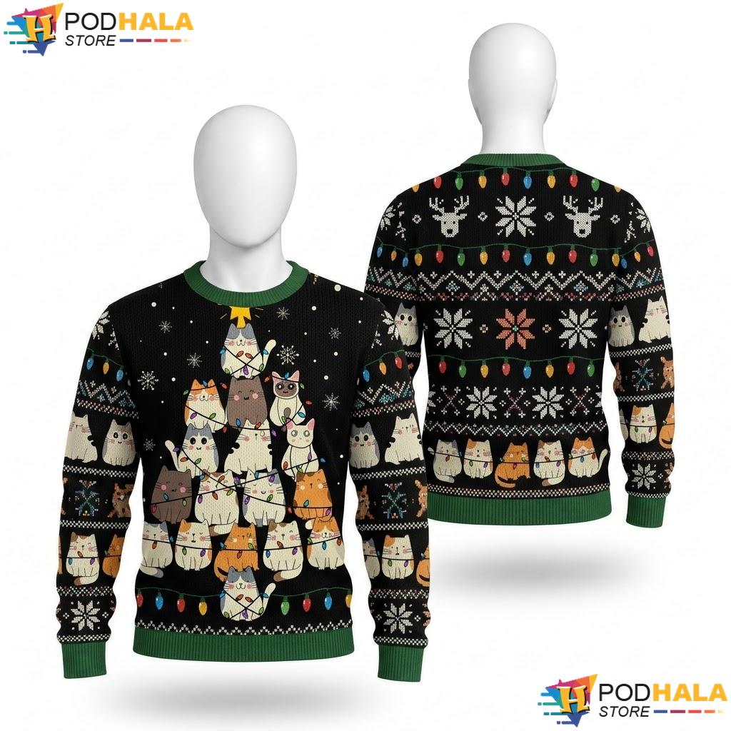 Cats Christmas Tree Funny Christmas Sweater Holiday Apparel Top