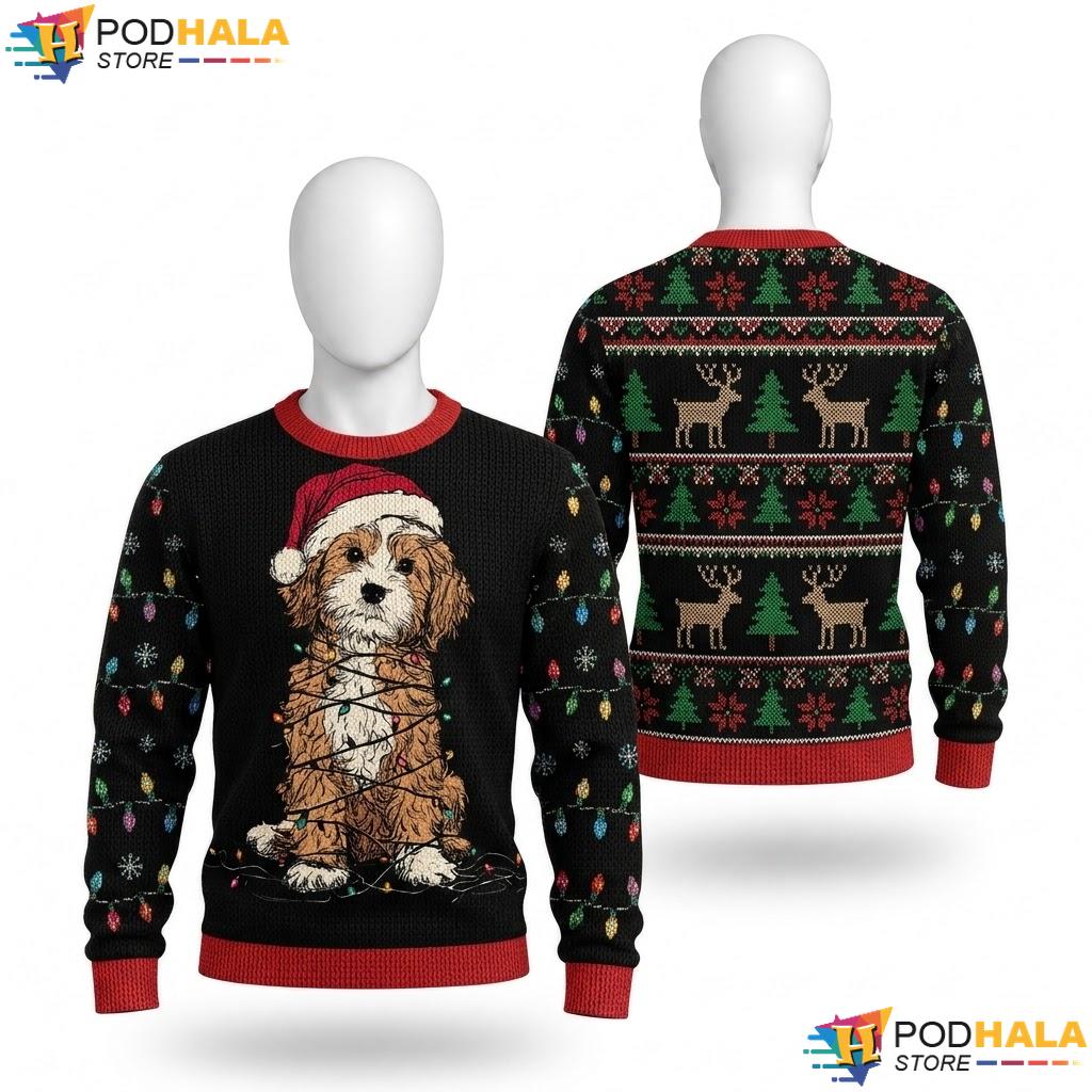 Cavapoo Dog Lights Christmas Sweater Funny Graphics Lover Top