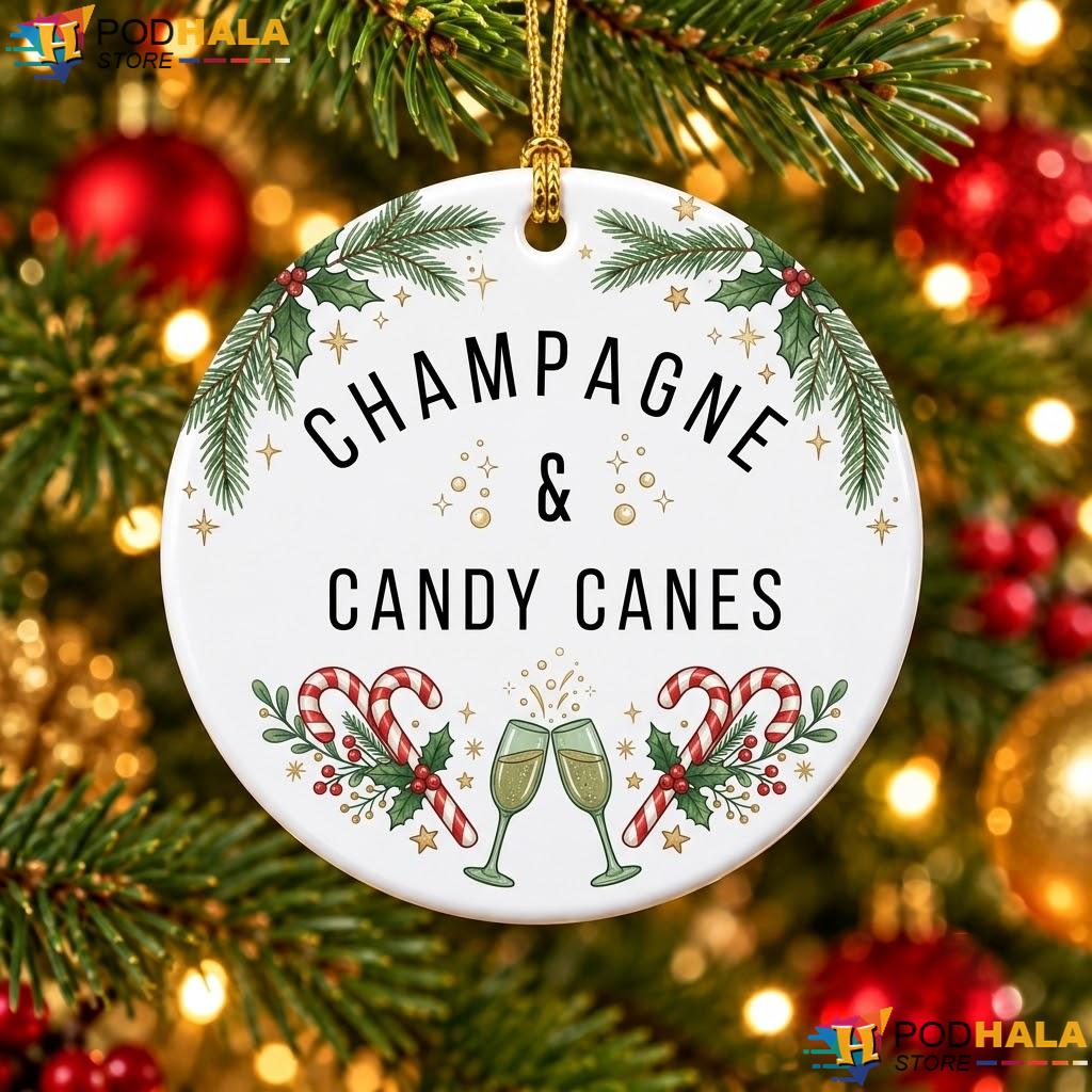 Champagne Candy Canes Christmas Ornament Cute Funny Holiday Decor Gift