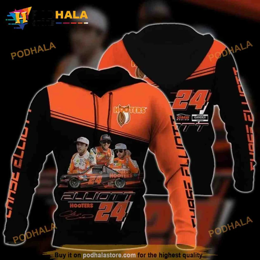 Chase Elliott Hooters 3d Hoodie Featuring Race Car Design